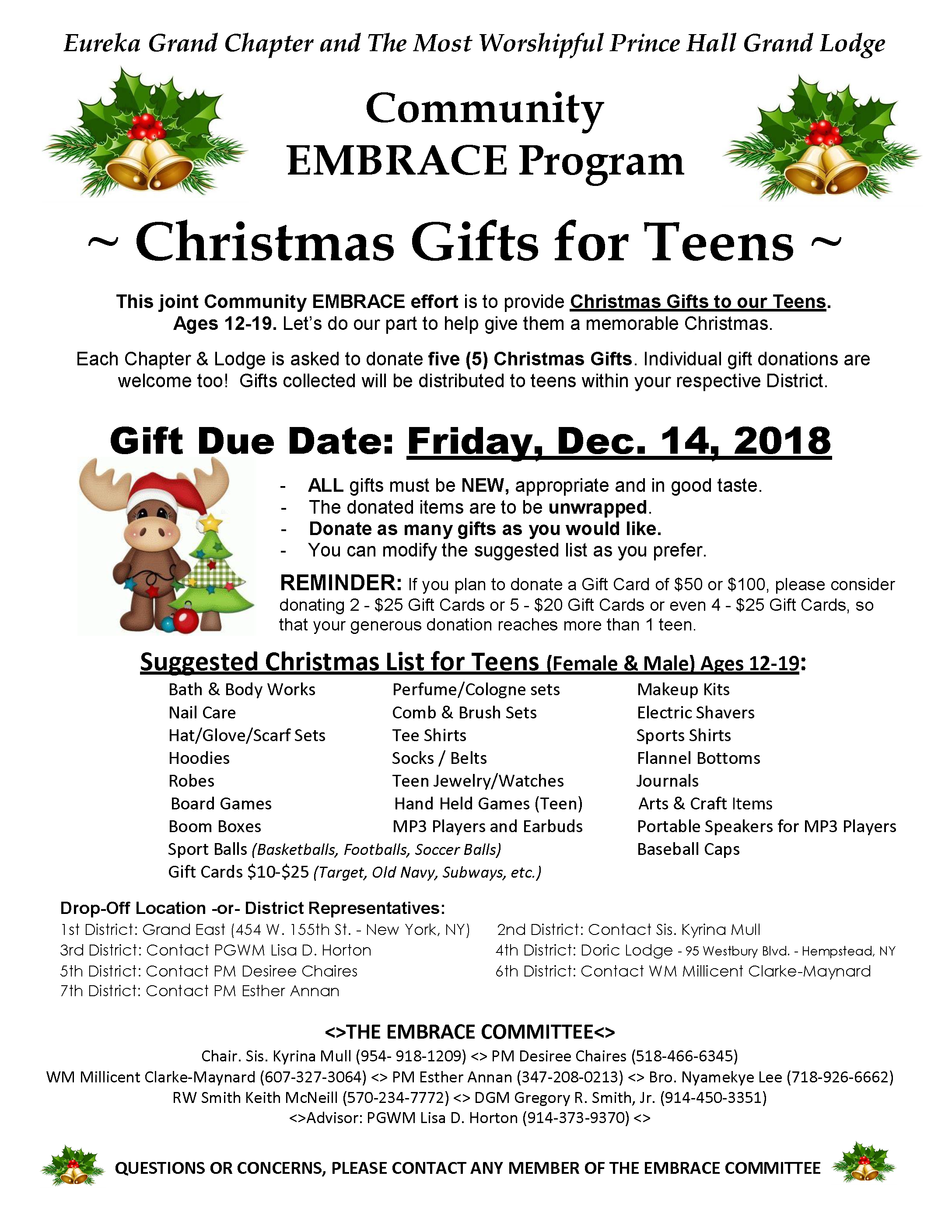 Community EMBRACE Program Christmas Gifts for Teens